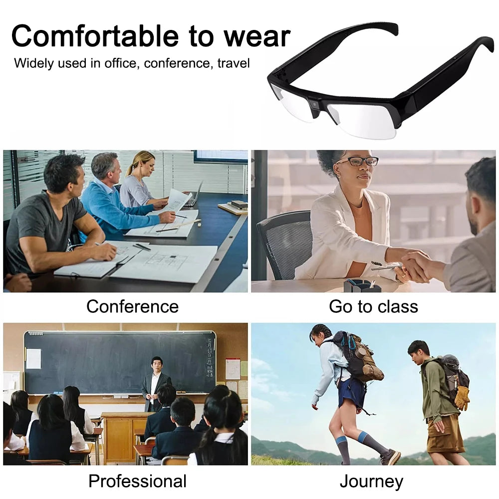 Óculos de câmera HD 1080P Mini Óculos DVR Óculos de câmera Óculos de vídeo esportivos Óculos para atividades ao ar livre Óculos de câmera para conferências, direção, etc.