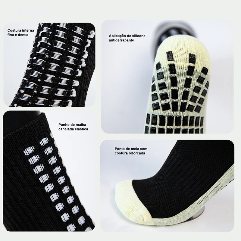 Meias de futebol masculinas, meias de corrida de poliamida, meias de futebol antiderrapantes, meias de corrida de cano médio