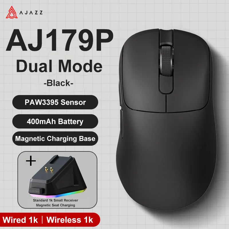 Mouse sem fio com fio leve AJAZZ AJ179 PRO PAW3395 com base de carregamento magnética ergonômico e macro para jogos para PC e laptop
