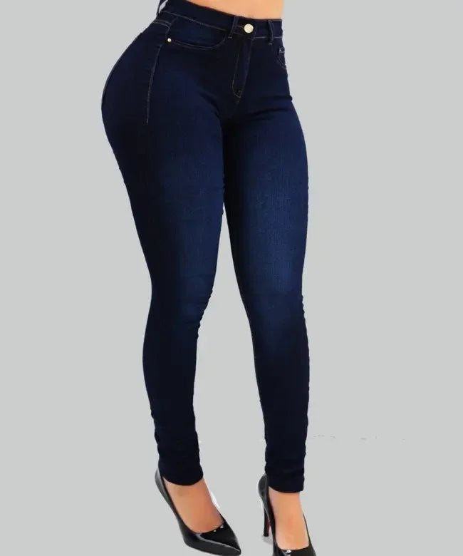 Calça jeans feminina de cor pura, jeans de cintura alta, peça de rua que cultiva a moralidade, calças que modelam a figura com jeans de cintura alta