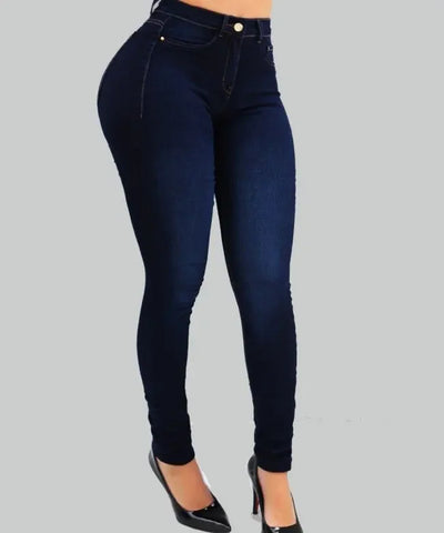 Calça jeans feminina de cor pura, jeans de cintura alta, peça de rua que cultiva a moralidade, calças que modelam a figura com jeans de cintura alta