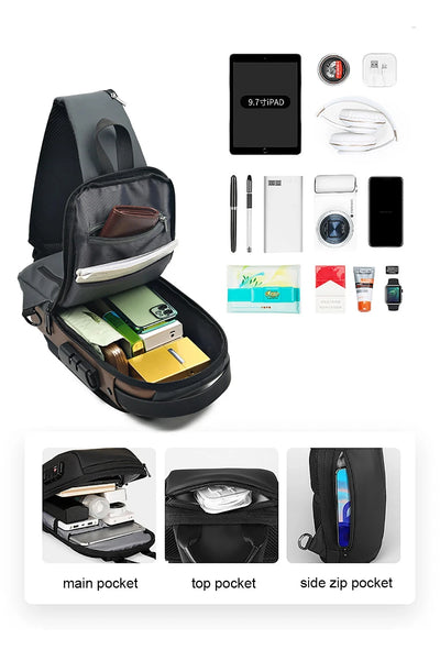 Geestock Bolsa transversal antifurto para mulheres e homens, multifuncional, com carregamento USB, bolsa de ombro, mensageiro, bolsa de viagem tipo tiracolo