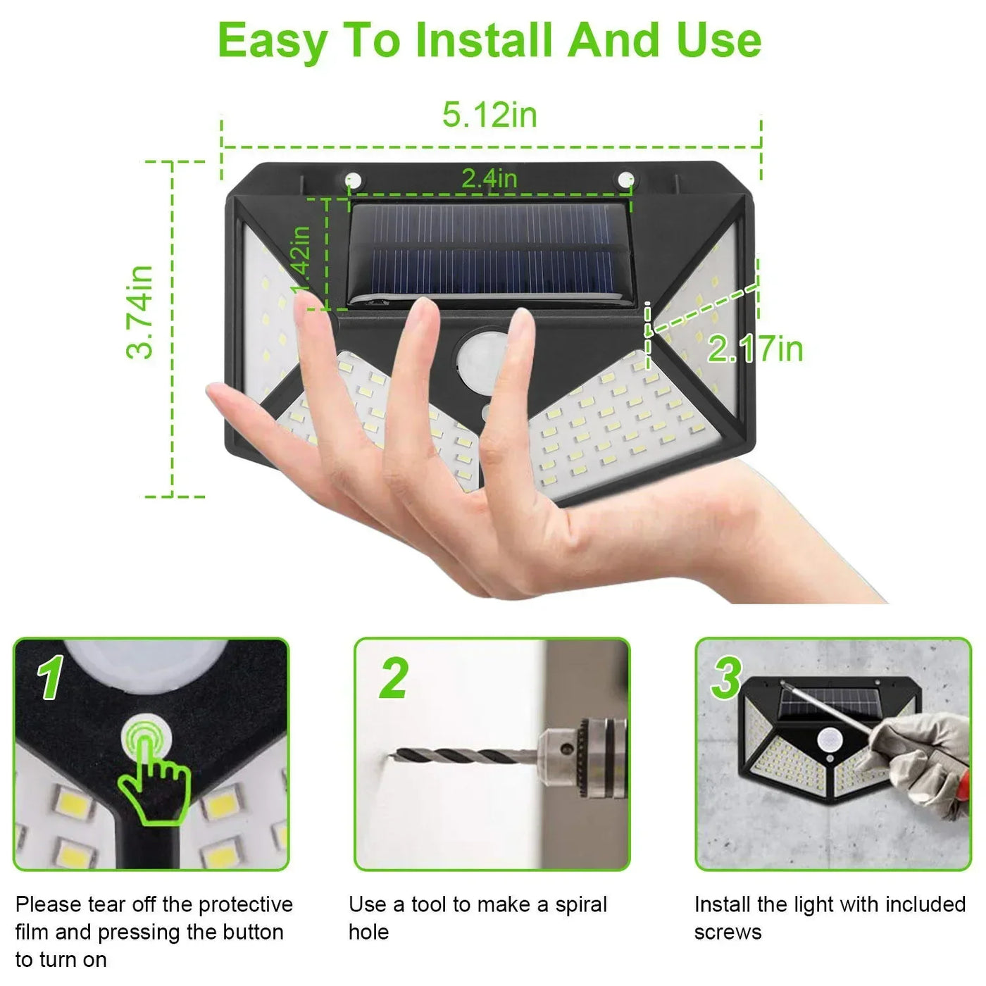 Lâmpada solar multifuncional para decoração de jardim externo, luz LED solar à prova d'água, holofote alimentado por luz solar com sensor de movimento