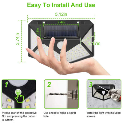 Lâmpada solar multifuncional para decoração de jardim externo, luz LED solar à prova d'água, holofote alimentado por luz solar com sensor de movimento