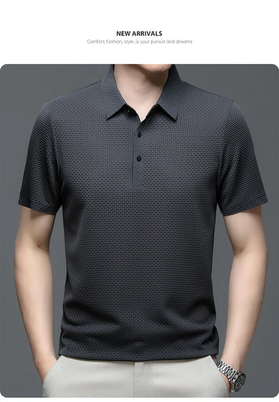 Nova camiseta masculina de manga curta de verão, camisa polo fresca e respirável, casual para negócios, com absorção de suor