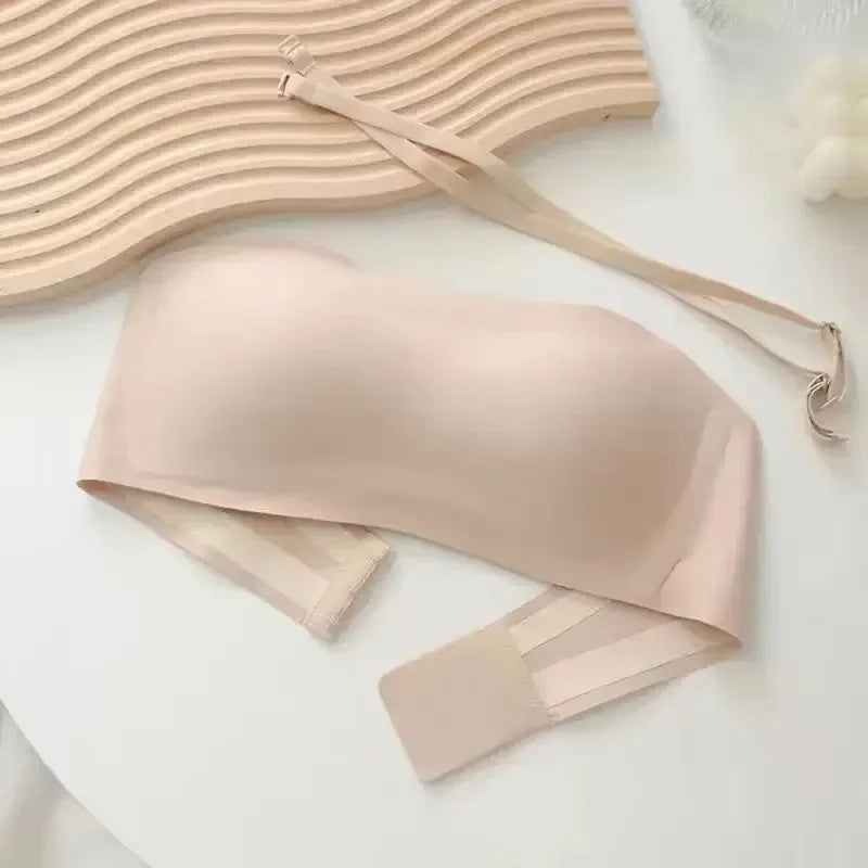 Sutiã sem costura sexy, sutiã invisível sem alças, roupa íntima feminina fina, antiderrapante, push up, lingerie feminina sem fio