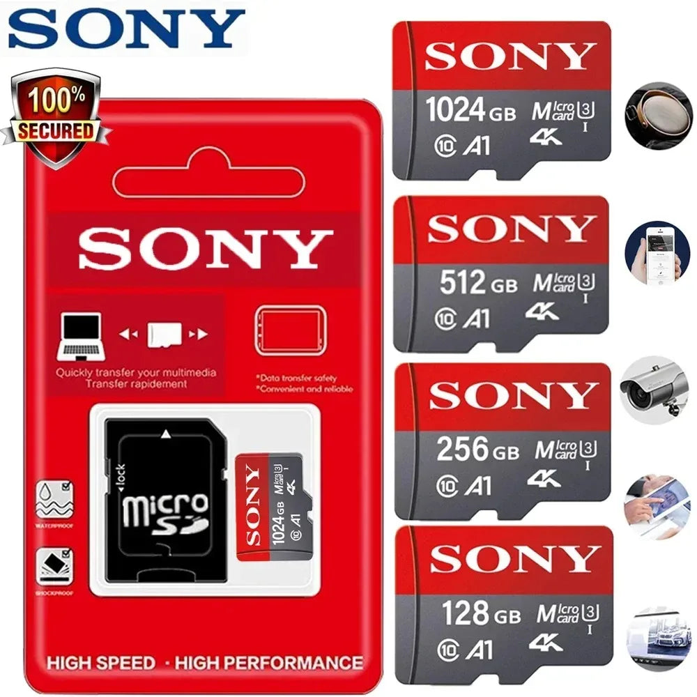 Cartão de memória Sony TF 1 TB Cartão Micro SD de alta velocidade 128 GB 1 TB 512 GB 256 GB A2 U3 V30 Cartões flash SD TF para telefone Xiaomi Computador