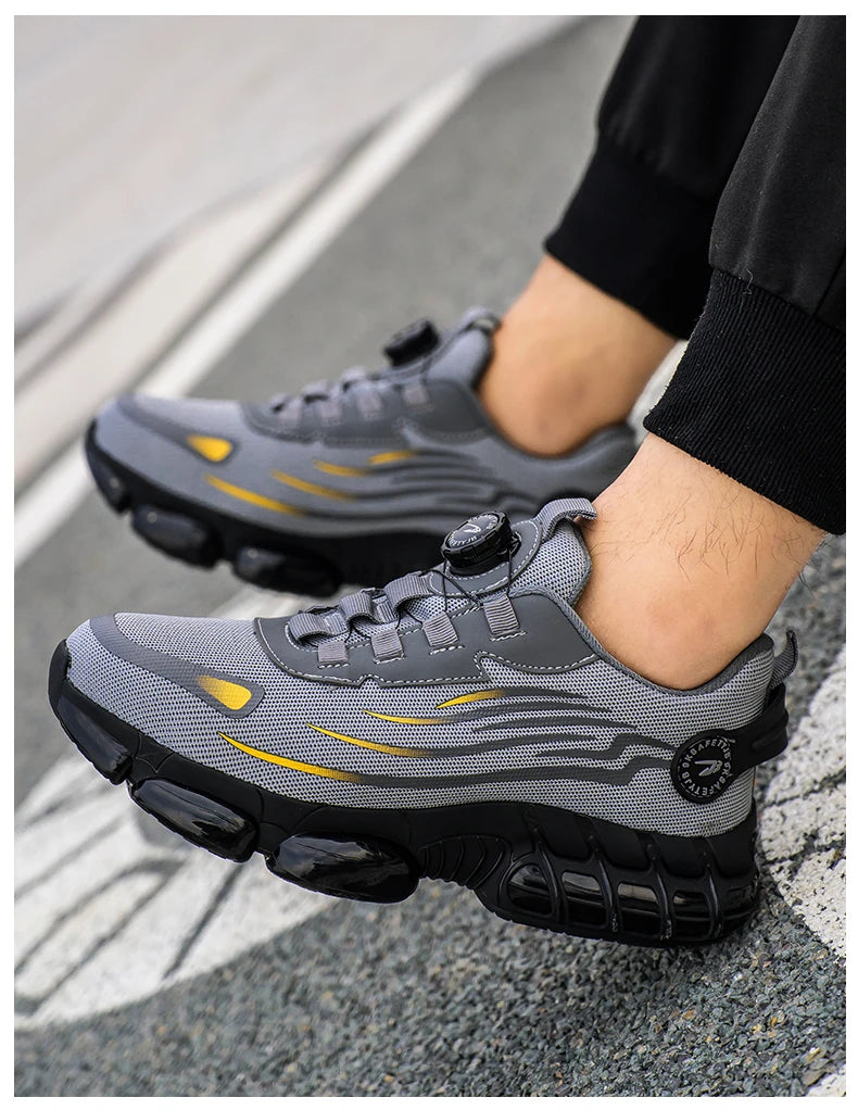 Novos calçados de segurança com botão giratório para homens, anti-esmagamento e anti-furo, calçados de trabalho da moda, calçados esportivos masculinos, botas de segurança e proteção para homens