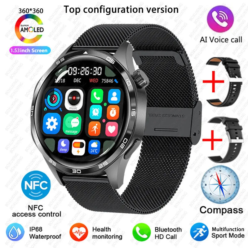 Para Huawei GT5 PRO Smart Watch Men Watch 4 Pro versão atualizada Tela AMOLED HD Bluetooth Chamada GPS NFC Frequência cardíaca SmartWatches
