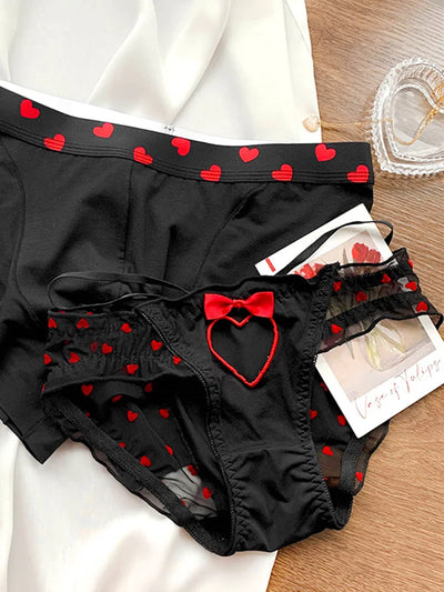 Novas cuecas de casal com estampa de coração, sexy, femininas, masculinas, cuecas boxer respiráveis, lingerie para namorado e namorada