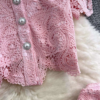 Elegante vestido longo de pérolas, conjunto feminino de 2 peças, manga curta, flor, bordado, camisa de renda, saia midi evasê