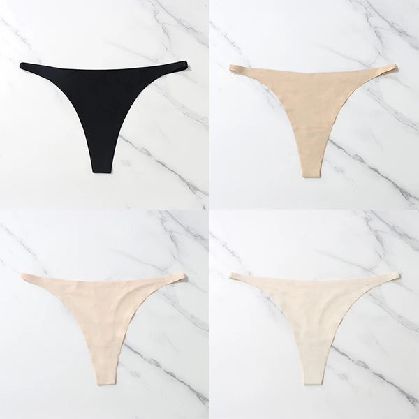 Lote com 4 peças de calcinhas sensuais sem costura, roupa íntima feminina, com cordão de seda gelo, cintura fina, tanga feminina, lisa, tanga feminina, costas nuas