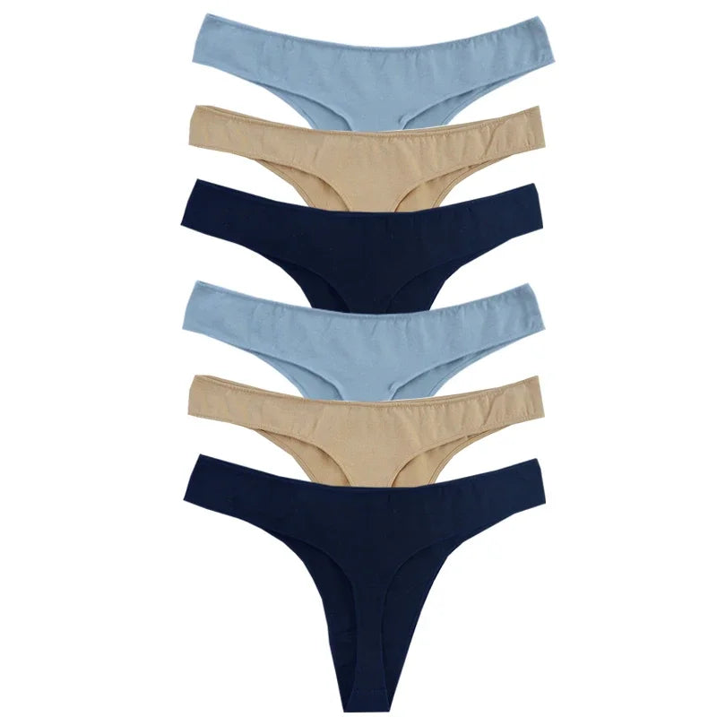 Calcinha fio dental feminina de algodão 6 peças, esportiva, respirável, cintura baixa, lingerie sexy feminina, cor sólida, fio dental