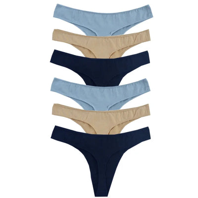 Calcinha fio dental feminina de algodão 6 peças, esportiva, respirável, cintura baixa, lingerie sexy feminina, cor sólida, fio dental