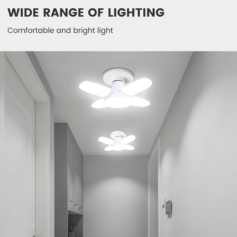 Lâmpada LED dobrável E27 de 28 W com ventilador AC220 V/110 V, 40 lâmpadas de deformação para iluminação de teto residencial, armazém e garagem, luz branca, lâmpada 6500 K
