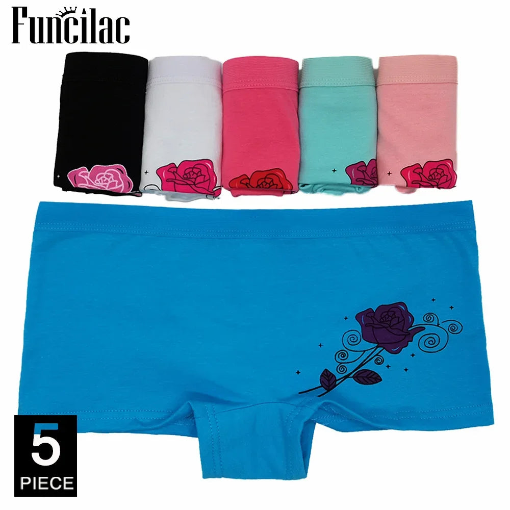 Calcinha boxer de algodão feminina, roupa íntima de segurança, calcinha feminina estampada, lingerie feminina, íntima, 5 peças/lote