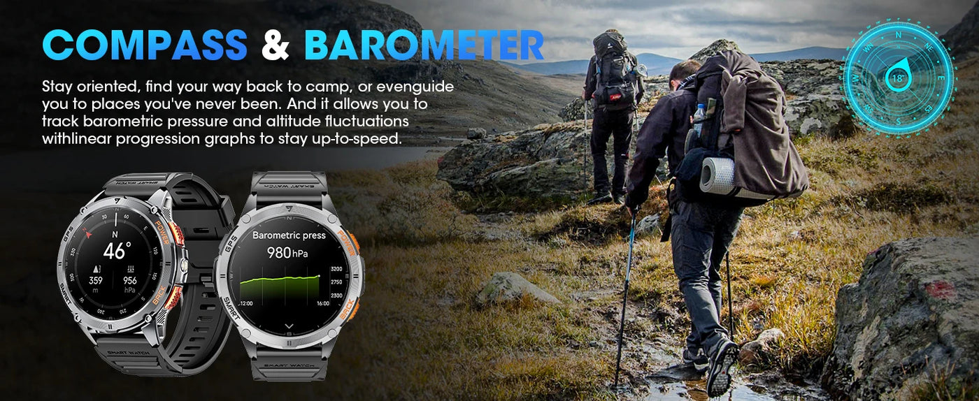 Relógio inteligente LIGE GPS premium, novo, altímetro, barômetro, tela AMOLED, GPS e bússola integrados, relógio inteligente esportivo militar masculino