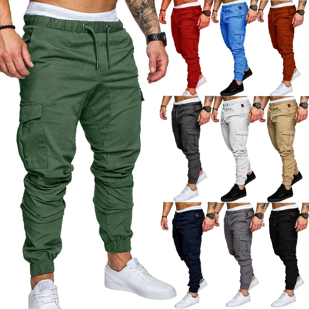 Calças masculinas finas, moda casual, calças de corrida, 2020, calças cargo de rua, calças masculinas com vários bolsos, calças de ginástica, calças de moletom masculinas