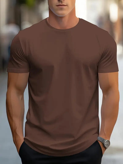 Moda masculina simples cor sólida estampada manga curta verão tops moda de rua gola redonda camiseta masculina solta