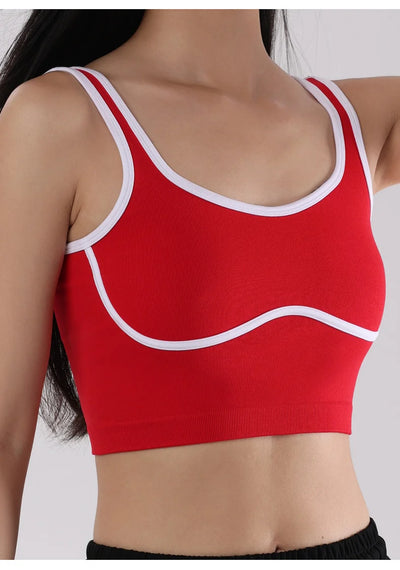 Sutiã esportivo de ioga com contraste de cores SVEIC, sem costura, vazado, costas bonitas, roupa íntima para treino fitness, à prova de choque, para corrida e academia