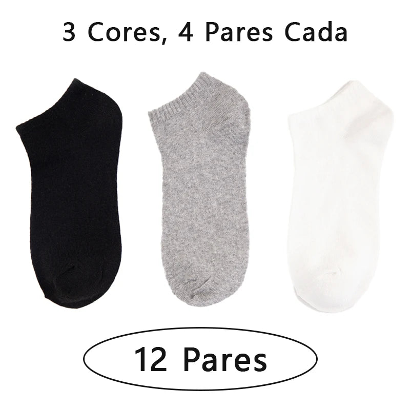 12 pares, meias curtas estilo barco, meias masculinas de algodão, leves, respiráveis, meias curtas, contendo algodão