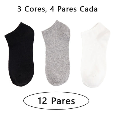 12 pares, meias curtas estilo barco, meias masculinas de algodão, leves, respiráveis, meias curtas, contendo algodão