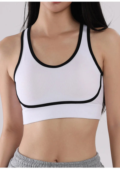 Sutiã esportivo de ioga com contraste de cores SVEIC, sem costura, vazado, costas bonitas, roupa íntima para treino fitness, à prova de choque, para corrida e academia