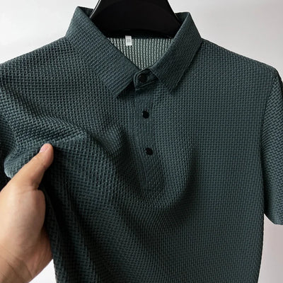 Nova camiseta masculina de manga curta de verão, camisa polo fresca e respirável, casual para negócios, com absorção de suor