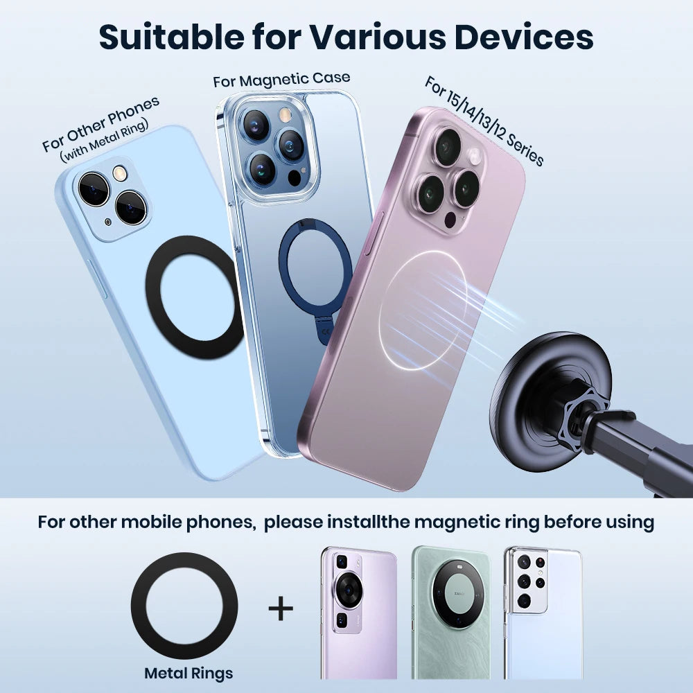 Suporte magnético para celular TOPK Mag-Safe para carro, para-brisa e painel [forte sucção] Braço longo ajustável para celulares