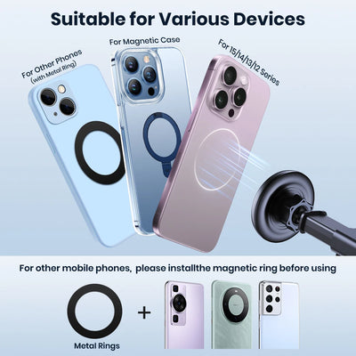 Suporte magnético para celular TOPK Mag-Safe para carro, para-brisa e painel [forte sucção] Braço longo ajustável para celulares