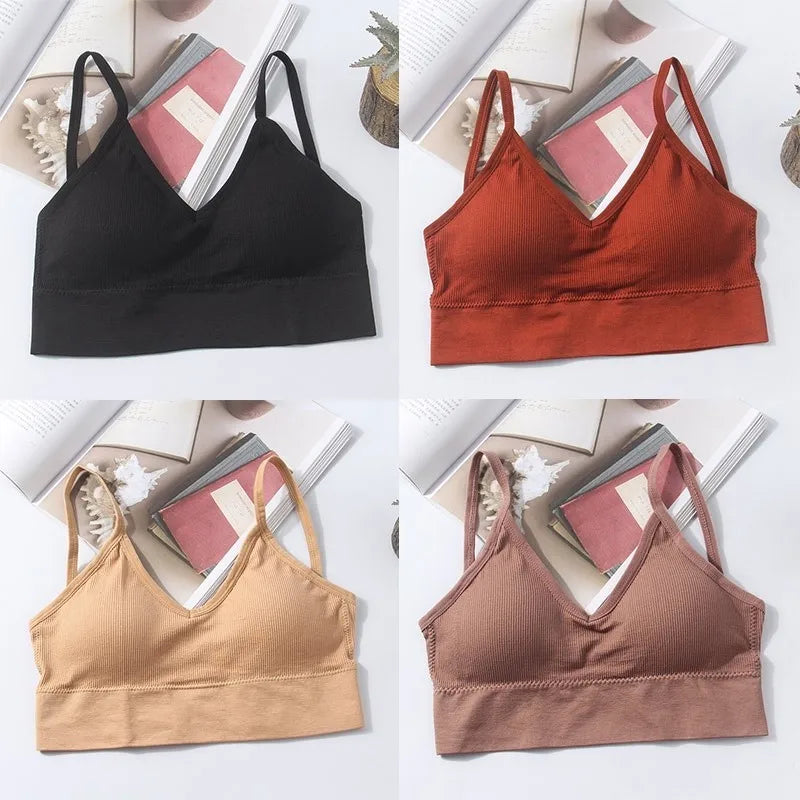 Kit 4 Conjunto de Sutiãs Sem Costura Feminino, Sutiã de Algodão Sexy e Bonito, Sutiã Acolchoado Respirável e Confortável