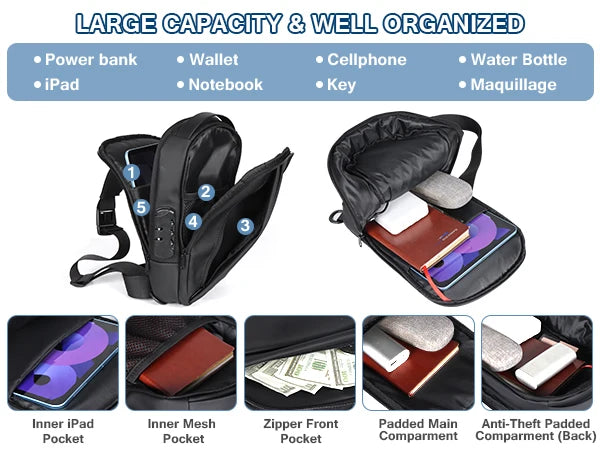 Geestock Bolsa transversal antifurto para mulheres e homens, multifuncional, com carregamento USB, bolsa de ombro, mensageiro, bolsa de viagem tipo tiracolo