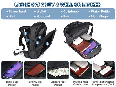 Geestock Bolsa transversal antifurto para mulheres e homens, multifuncional, com carregamento USB, bolsa de ombro, mensageiro, bolsa de viagem tipo tiracolo