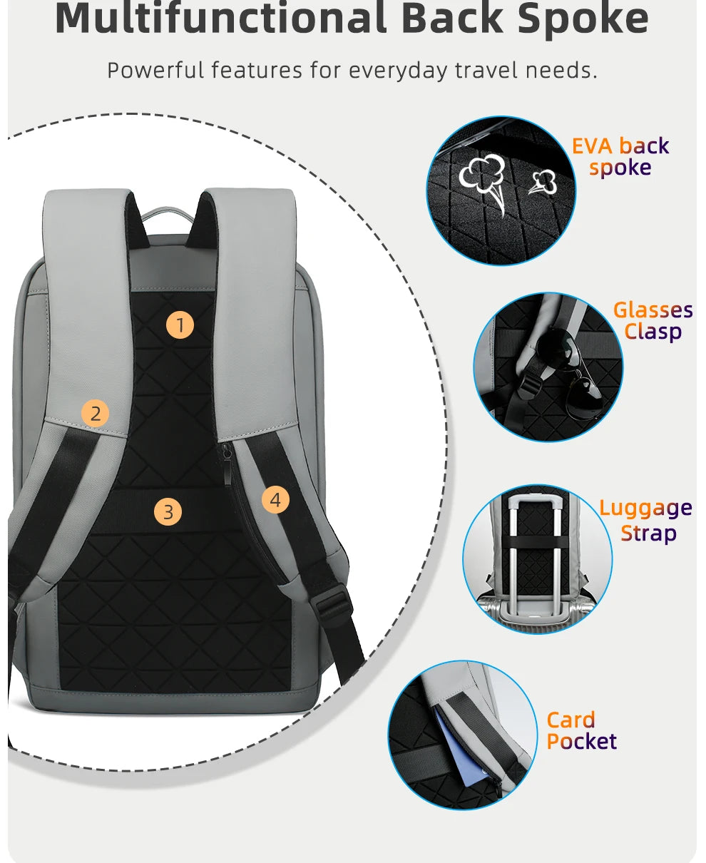 Mochila Heroic Knight para laptop de 14" Mochila fina masculina multifuncional para negócios, à prova d'água, com carregamento USB, mochila de viagem para trabalho