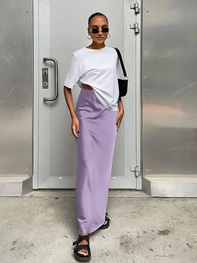 Saias elegantes de cetim preto trompete moda saias finas de cintura alta femininas sólidas escritório saia longa primavera verão