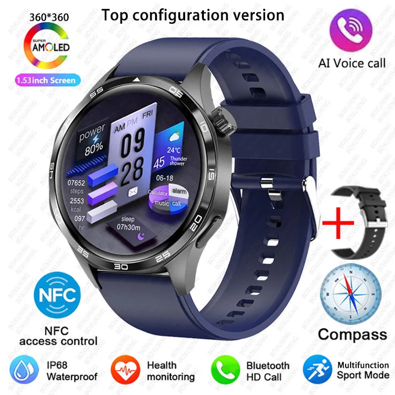 Para Huawei GT5 PRO Smart Watch Men Watch 4 Pro versão atualizada Tela AMOLED HD Bluetooth Chamada GPS NFC Frequência cardíaca SmartWatches