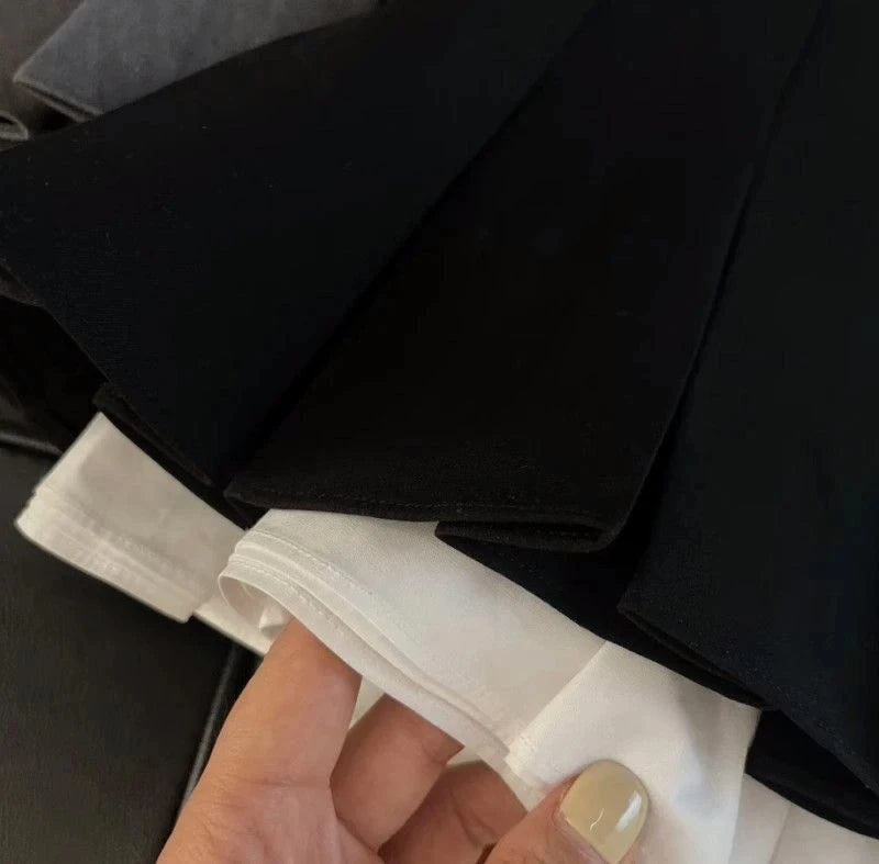 Mooyufon Babados Mini Saia Preta Feminina Coreana Patchwork Plissada Japonesa Kawaii Cintura Alta Combinando Saia A Line Nova