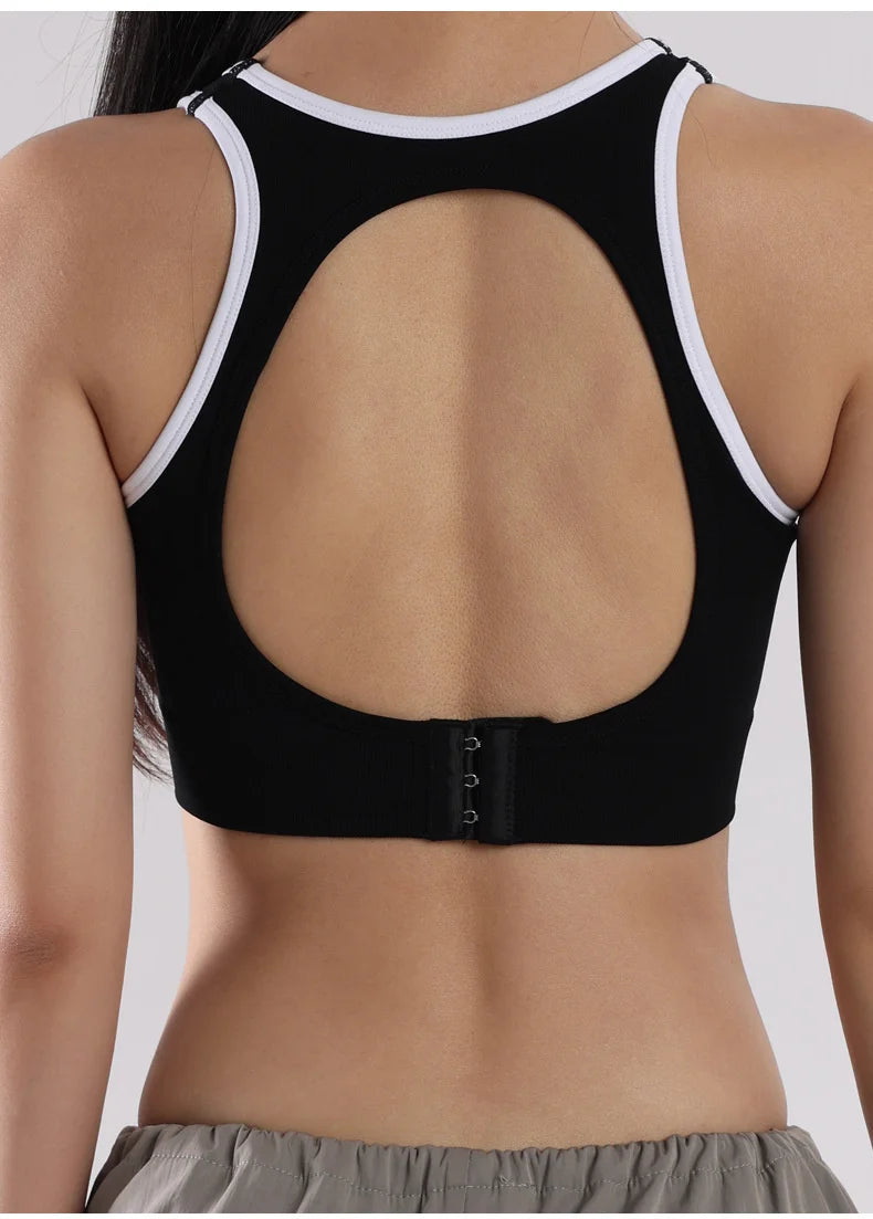 Sutiã esportivo de ioga com contraste de cores SVEIC, sem costura, vazado, costas bonitas, roupa íntima para treino fitness, à prova de choque, para corrida e academia