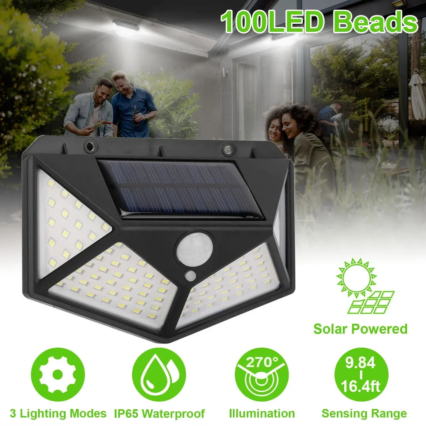 Lâmpada solar multifuncional para decoração de jardim externo, luz LED solar à prova d'água, holofote alimentado por luz solar com sensor de movimento