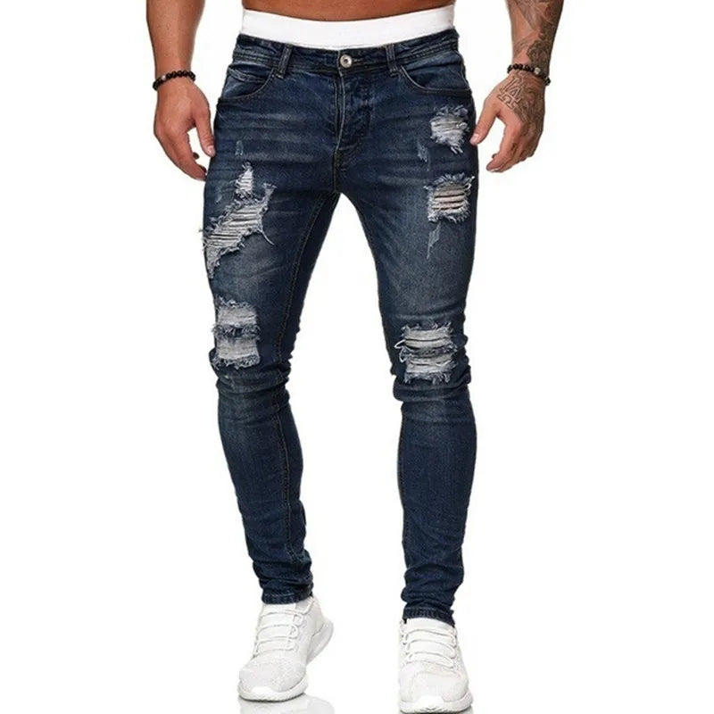 Calça jeans skinny rasgada estilo streetwear masculina, calça jeans vintage lisa com lavagem, calça jeans slim fit casual masculina, calça jeans lápis, promoção imperdível
