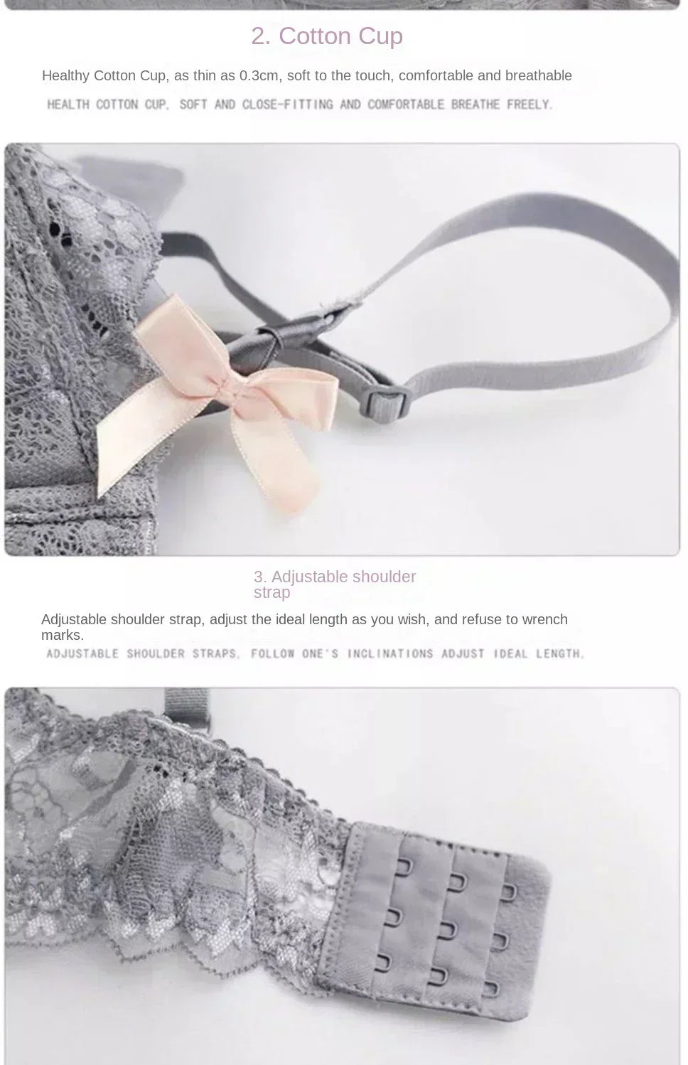 MOYISU Sutiã de renda romântica francesa confortável, respirável, sexy e fino, coleção Pure Desire Girls, roupa íntima super bonita