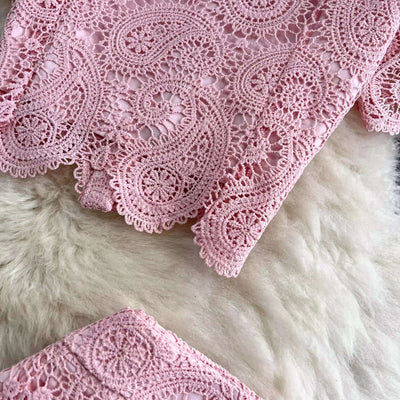 Elegante vestido longo de pérolas, conjunto feminino de 2 peças, manga curta, flor, bordado, camisa de renda, saia midi evasê