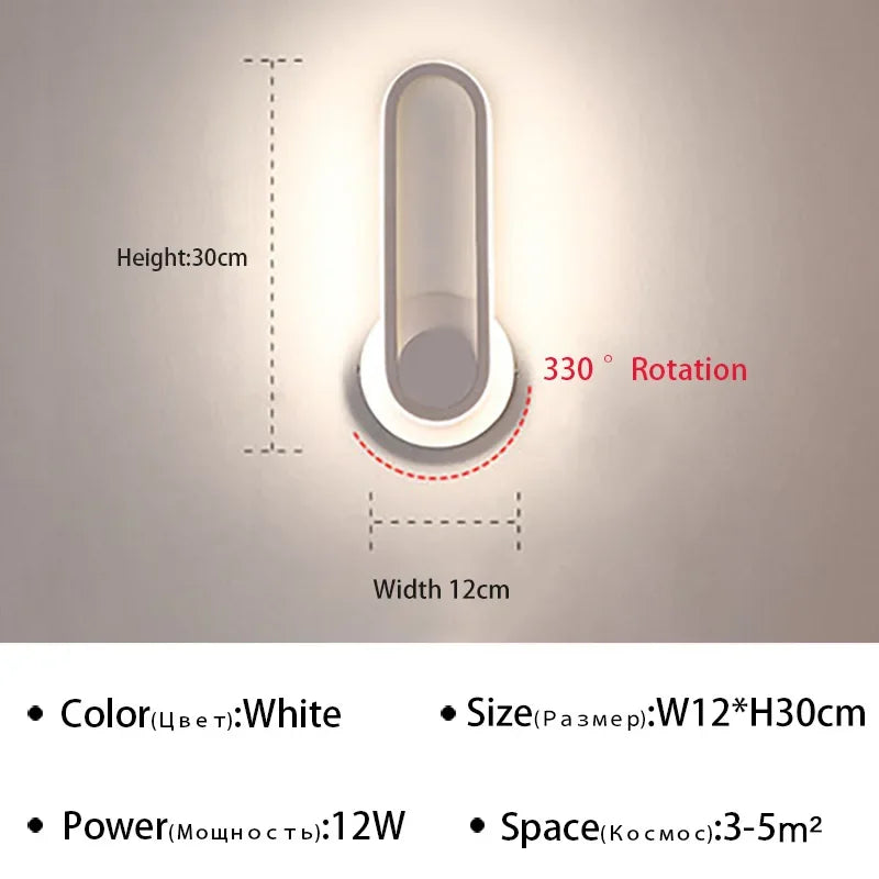 Luminária de parede LED giratória moderna para corredor, escada, quarto, cabeceira, sala de jantar, varanda, iluminação interna, arandela