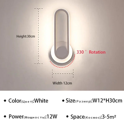 Luminária de parede LED giratória moderna para corredor, escada, quarto, cabeceira, sala de jantar, varanda, iluminação interna, arandela