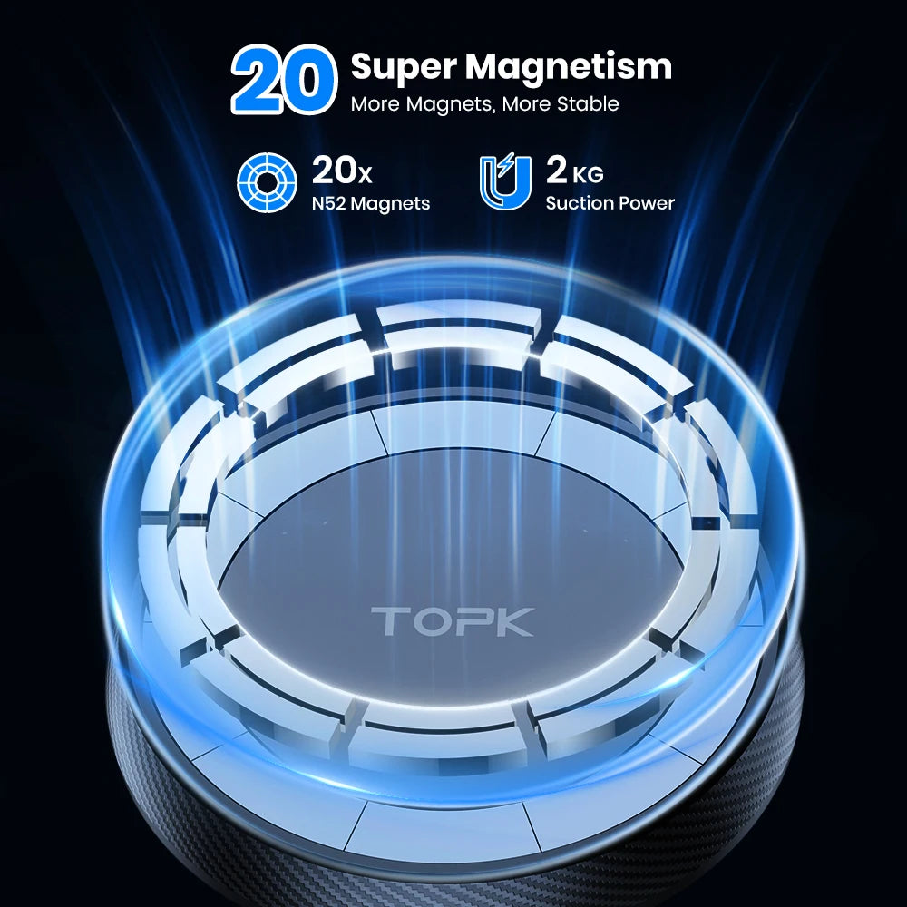 Suporte magnético para celular TOPK Mag-Safe para carro, para-brisa e painel [forte sucção] Braço longo ajustável para celulares