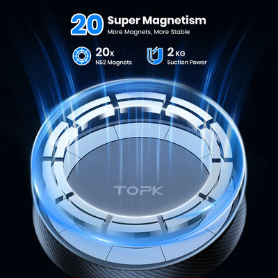 Suporte magnético para celular TOPK Mag-Safe para carro, para-brisa e painel [forte sucção] Braço longo ajustável para celulares
