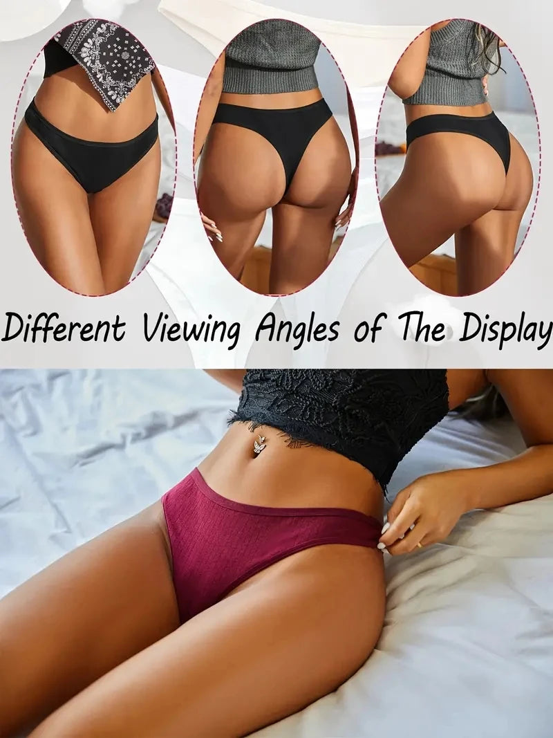 Conjunto de 6 peças de calcinhas femininas de algodão, fio dental, cintura baixa, biquíni sexy feminino, 7 cores sólidas, macias para meninas, tamanho S-XL