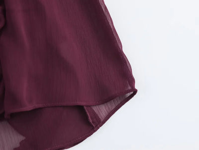 Camisas femininas elegantes, soltas, de manga comprida, em camadas, para escritório, vintage, com decote em V, translúcidas, com babados em camadas, verão 2025