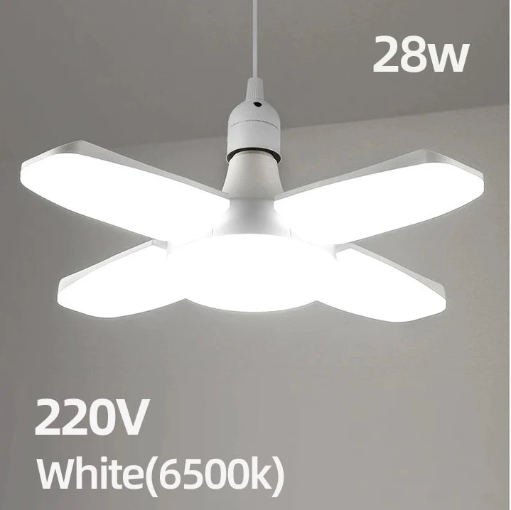 Lâmpada LED dobrável E27 de 28 W com ventilador AC220 V/110 V, 40 lâmpadas de deformação para iluminação de teto residencial, armazém e garagem, luz branca, lâmpada 6500 K