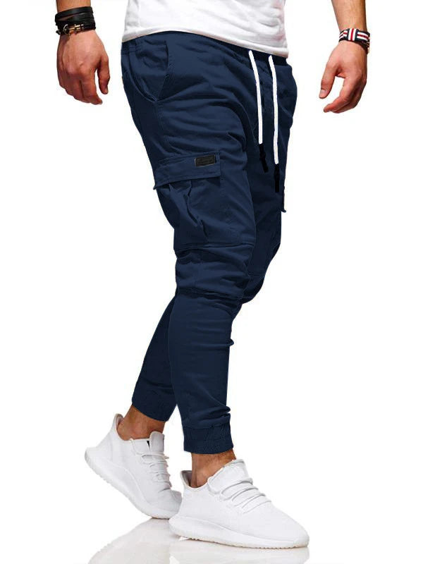 Calças esportivas com elástico, calças compridas casuais para corrida, calças de perna pequena, com cordão elástico, para outono e inverno